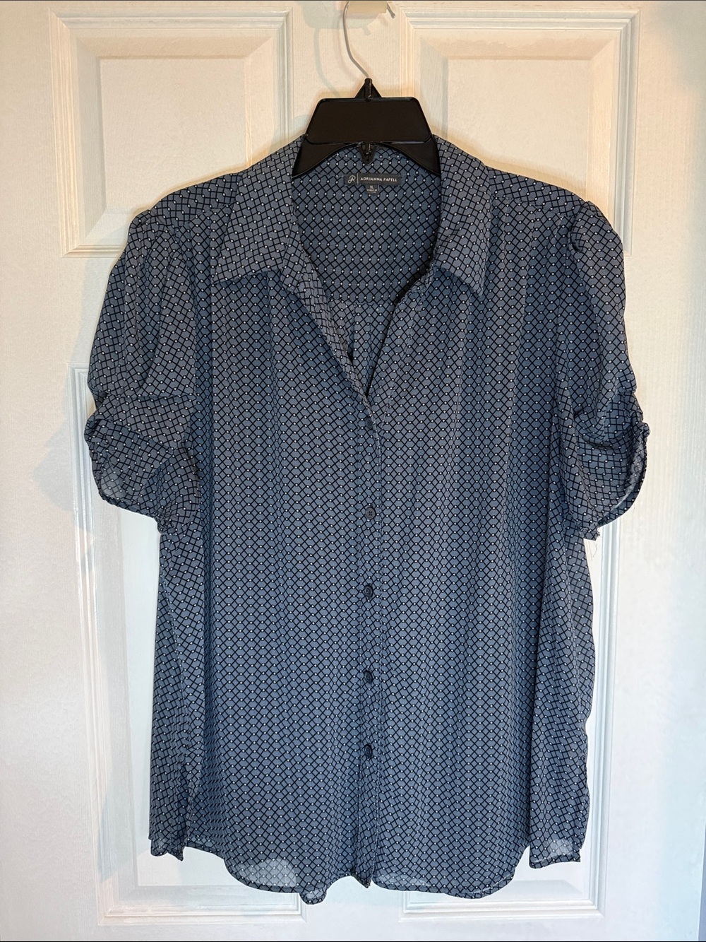 Adrianna Papell Geometric Short-Sleeve Button-Up Shirt - XL